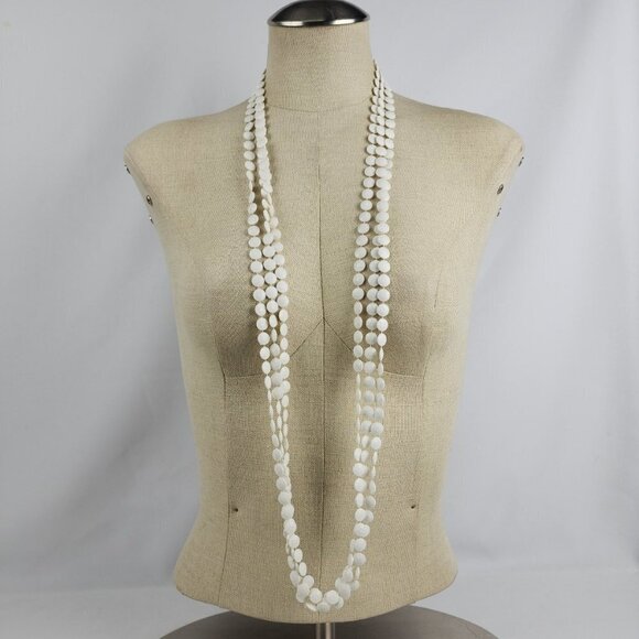 Vintage Cream Layered Fused Beads Long Necklace - Picture 1 of 5